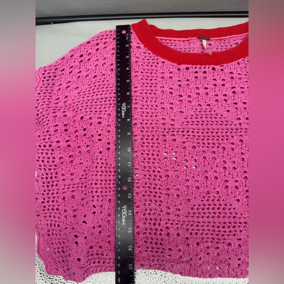 Free People Home Run Crochet Color block Cropped Sweater Size M Bohemian Hippie - Picture 10 of 11